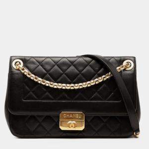 Pre Owned Chanel Black Large Lambskin Chic With Me Flap