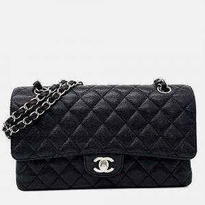 Pre Owned Chanel Black Leather Caviar Classic Medium