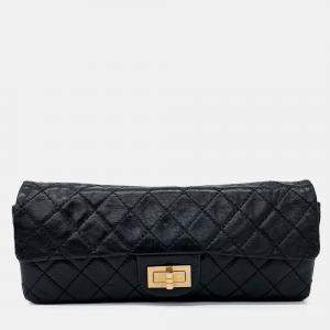 Pre Owned Chanel Black Leather 2.55 Vintage Baguette Clutch and Shoulder Bag