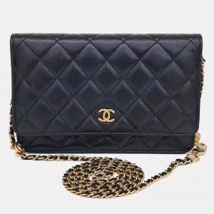 Pre Owned Chanel Black Lambskin Leather Lambskin WOC Mini Crossbody Bag