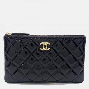 Pre Owned Chanel Black Patent Leather patent pouch