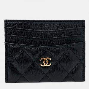 Pre Owned Chanel Black Leather Caviar Card Holder
