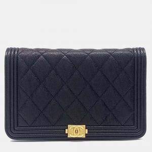Pre Owned Chanel Black Leather Caviar Boy WOC Mini Crossbody Bag