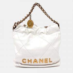 Pre Owned Chanel White Leather 22 Bag Mini