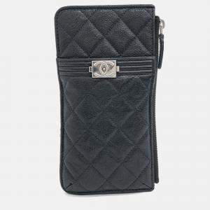 Pre Owned Chanel Black Caviar Leather Caviar Boy Phone Holder and Card Wallet