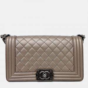 Pre Owned Chanel Brown Caviar Leather Caviar Boy Bag Medium