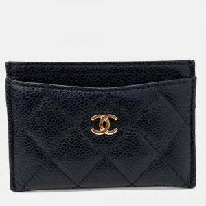 Pre Owned Chanel Black Leather Caviar Card Holder