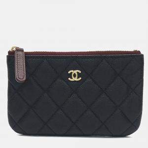 Pre Owned Chanel Black Leather Caviar Pouch