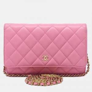 Pre Owned Chanel Pink Lambskin Leather Lambskin WOC Mini Crossbody Bag