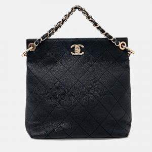 Pre Owned Chanel Black Caviar Leather Caviar Chain Tote and Shoulder Bag