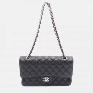 Pre Owned Chanel Classic Double Flap Medium Black Leather Shoulder Bag