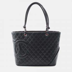 Pre Owned Chanel Cambon Ligne Black Leather Tote Bag