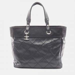 Pre Owned Chanel Paris Biarritz Black Quilted Coated Canvas Tote Bag