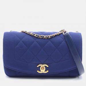 Pre Owned Chanel Diana Blue Cotton Flap Chain Shoulder Bag