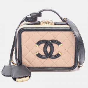 Pre Owned Chanel Filigree Pink/Black Leather Shoulder Bag