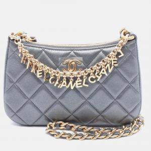 Pre Owned Chanel Grey Quilted Leather Chain Hobo Bag