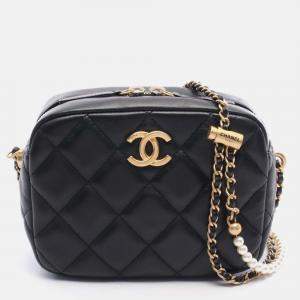 Pre Owned Chanel My Perfect Adjustable Small Quilted Lambskin with Pearls Chain Camera Bag