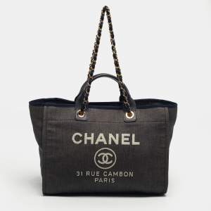 مملوكة مسبقًا Chanel Navy Blue Denim Large Deauville Shopper Tote