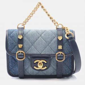 Pre Owned Chanel CC Blue Ombre Denim Quilted Messenger Flap Shoulder Bag
