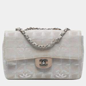 Pre Owned Chanel Beige Medium New Travel Line Nylon Single Flap