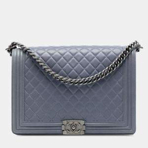Pre Owned Chanel Grey Large Quilted Lambskin Boy Flap