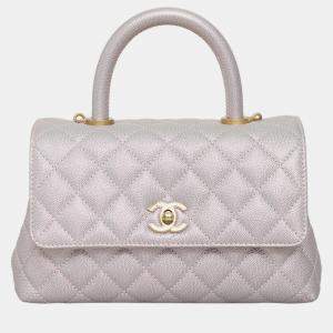 Pre Owned Chanel Iridescent Caviar Quilted Mini Coco Handle Bag