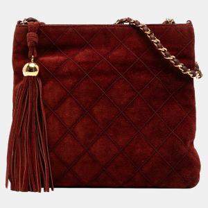 Pre Owned Chanel Red CC Quilted Suede Tassel Crossbody