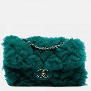 Pre Owned Chanel Green Small CC Shearling Single Flap