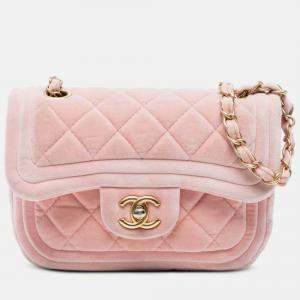 Pre Owned Chanel Mini Quilted Velvet Double Frame Flap