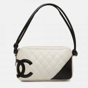 Pre Owned Chanel Black White Lambskin Cambon Ligne Pochette