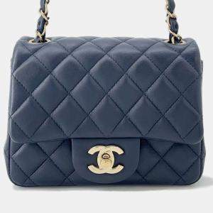 Pre Owned Chanel Matelasse Single Flap Chain Shoulder Navy Lambskin Size 17