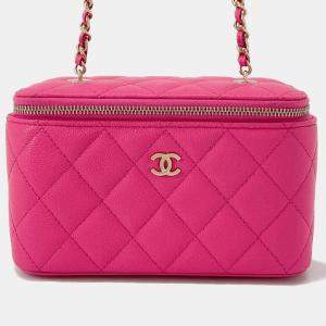 Pre Owned Chanel Matelasse Vanity Chain shoulder Bag Pink Caviar Leather Size Small