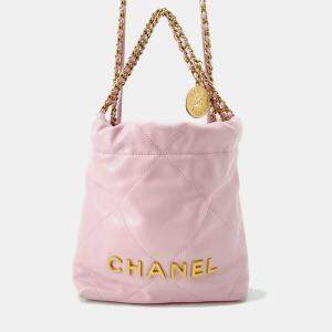 Pre Owned Chanel Chanel22 Chain shoulder Bag Pink Shiny Calf Leather Size Mini