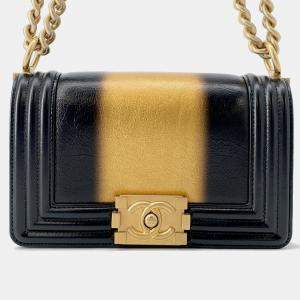 Pre Owned Chanel Boy Chanel Chain shoulder Black/Gold Leather Size Small