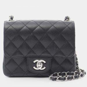 Pre Owned Chanel Mini Matelasse Chain Shoulder Bag Grained Calfskin Black