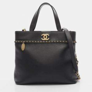 Pre Owned Chanel Coco Mark Matelasse 2Way Shoulder Bag Leather Black