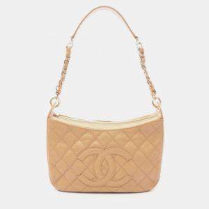 Pre Owned Chanel Matelasse Chain Shoulder Bag Calfskin Beige