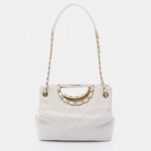 Pre Owned Chanel CC Coco Matelasse White Leather Chain Shoulder Bag