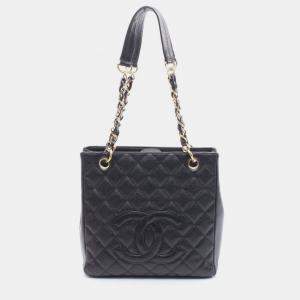 Pre Owned Chanel Coco CC Matelasse PST Black Calfskin Chain Tote Bag 