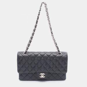 Pre Owned Chanel Matelasse Black Calfskin Duoble Flap Chain Shoulder Bag 