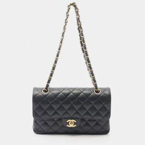 Pre Owned Chanel Matelasse W Flap Chain Shoulder Bag Calf Leather Black