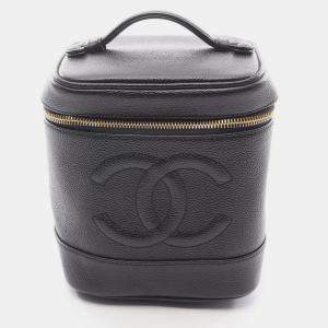 Pre Owned Chanel Coco Mark Vanity Vertical Handbag Calfskin Leather Black