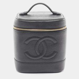 Pre Owned Chanel Coco Mark Vanity Handbag Calfskin Leather Black