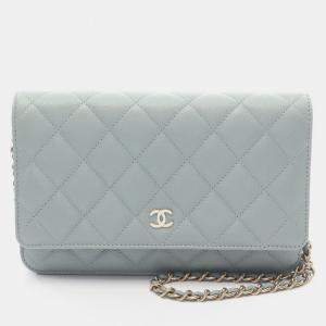 Pre Owned Chanel Matelasse Chain Shoulder Crossbody Bag Leather Calfskin Green