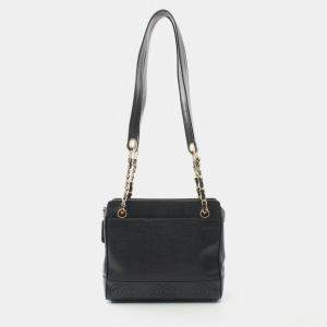 Pre Owned Chanel Triple Coco Tote Chain Shoulder Bag Leather Black