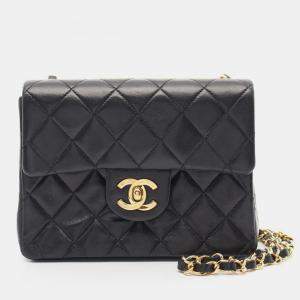 Pre Owned Chanel Matelasse Chain Crossbody Shoulder Bag Lambskin Black