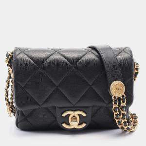 Pre Owned Chanel Matelasse Mini Flap Chain Shoulder Bag Leather Black