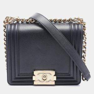 Pre Owned Chanel Boy Chanel 2Way Chain Shoulder Bag Leather Navy