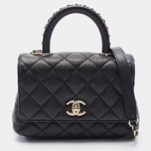Pre Owned Chanel Coco Handle Xxs Matelasse 2Way Handbag Leather Black