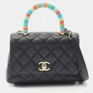 Pre Owned Chanel Coco Handle Xxs 2Way Shoulder Handbag Lamb Leather Black